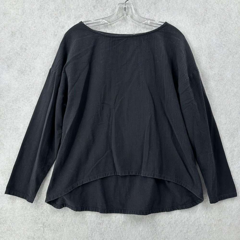 Soft Surroundings Top Womens PM Black Boxy Cotton Slouchy High‎ Low Lagenlook